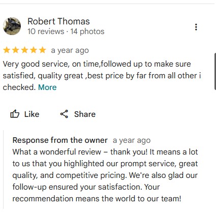 Google Business Profile review screenshot highlighting prompt service, quality, competitive pricing, and follow-up for Belasco Electric