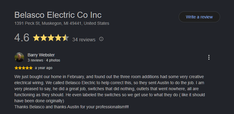 Client review for Belasco Electric